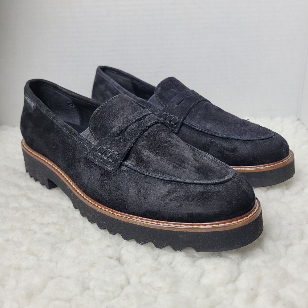 Mephisto Sidney Mocassin Womens Size 9 Penny Loafer Slip On Black Suede Shoes